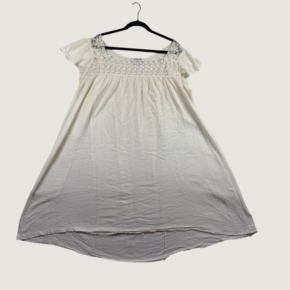 VTG Christian Dior Saks Fifth Avenue Cream Cotton Gauze Lace Dress Nightgown OS